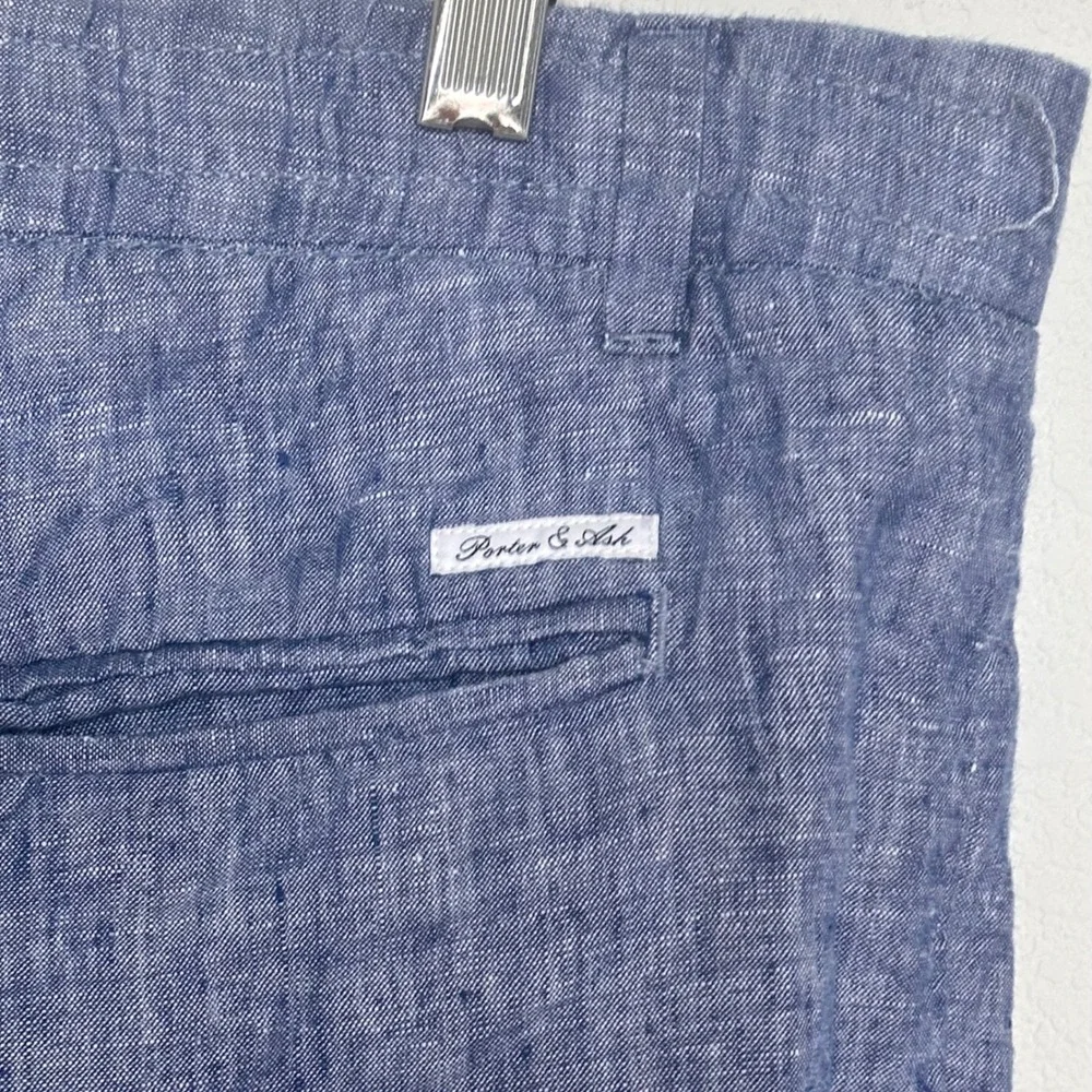 Men's Blue Linen-Blend Casual Trousers